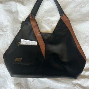 Elegant Black and Brown Leather Tote Bag